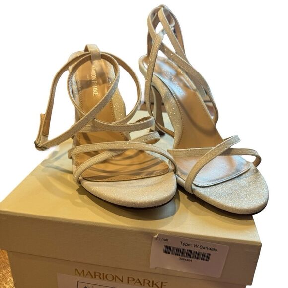 Revolve Marion Parke Lottie Glitter Strappy Flared Stiletto Sandals in Chalk 40 - Picture 5 of 12